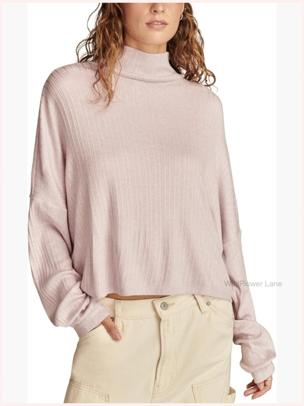 Women's Long Sleeve Ribbed Mock Neck Top - Classic Fit